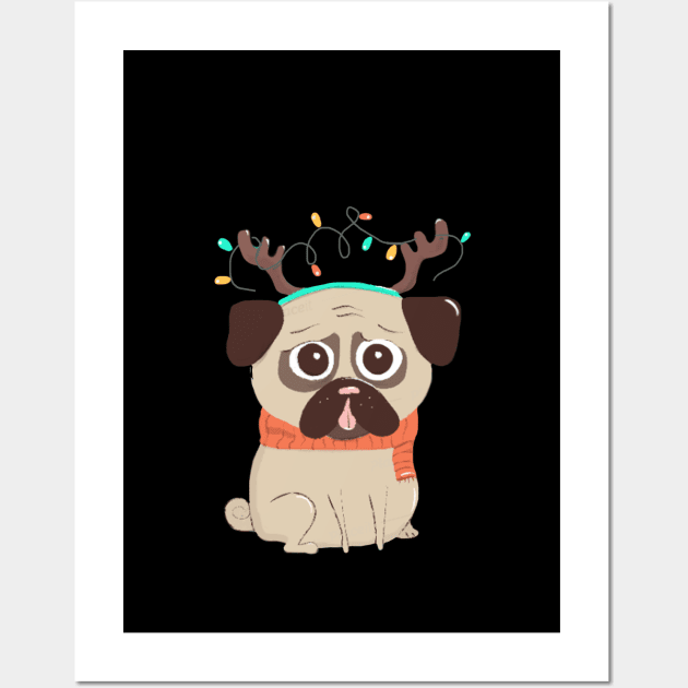 All I Want For Xmas Is Food Funny Christmas Gift Pug Lover Wall Art by EduardjoxgJoxgkozlov